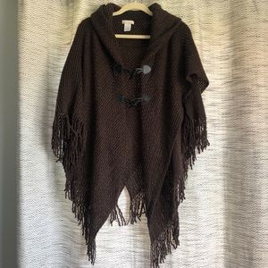 Cute brown sweater cape with buttons
